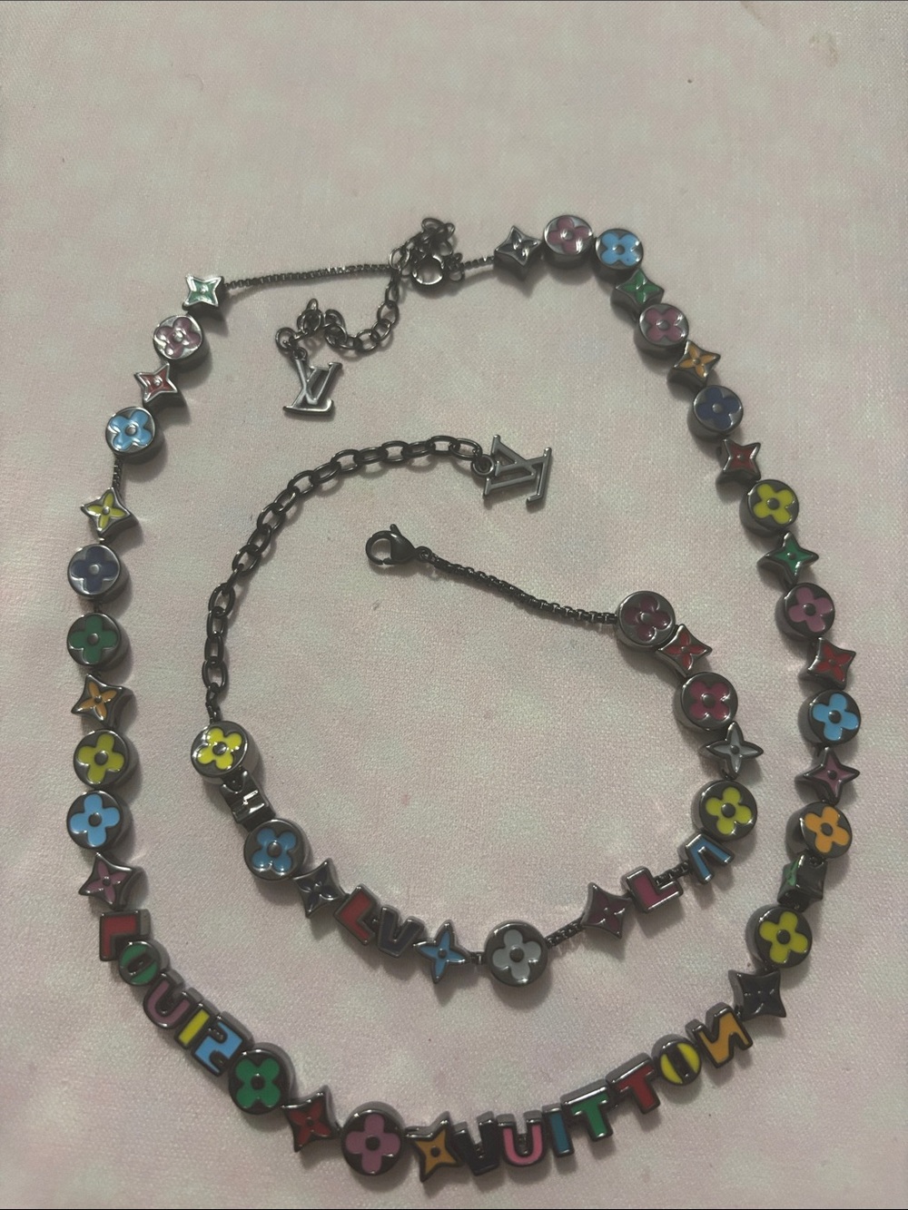 Louis Vuitton Multicolor Logo & Flower Necklace & Bracelet Set